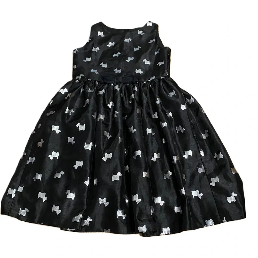 Gymboree Scottie Scottish Dog Dress Sz 10 Bow Black Silver Sleeveless